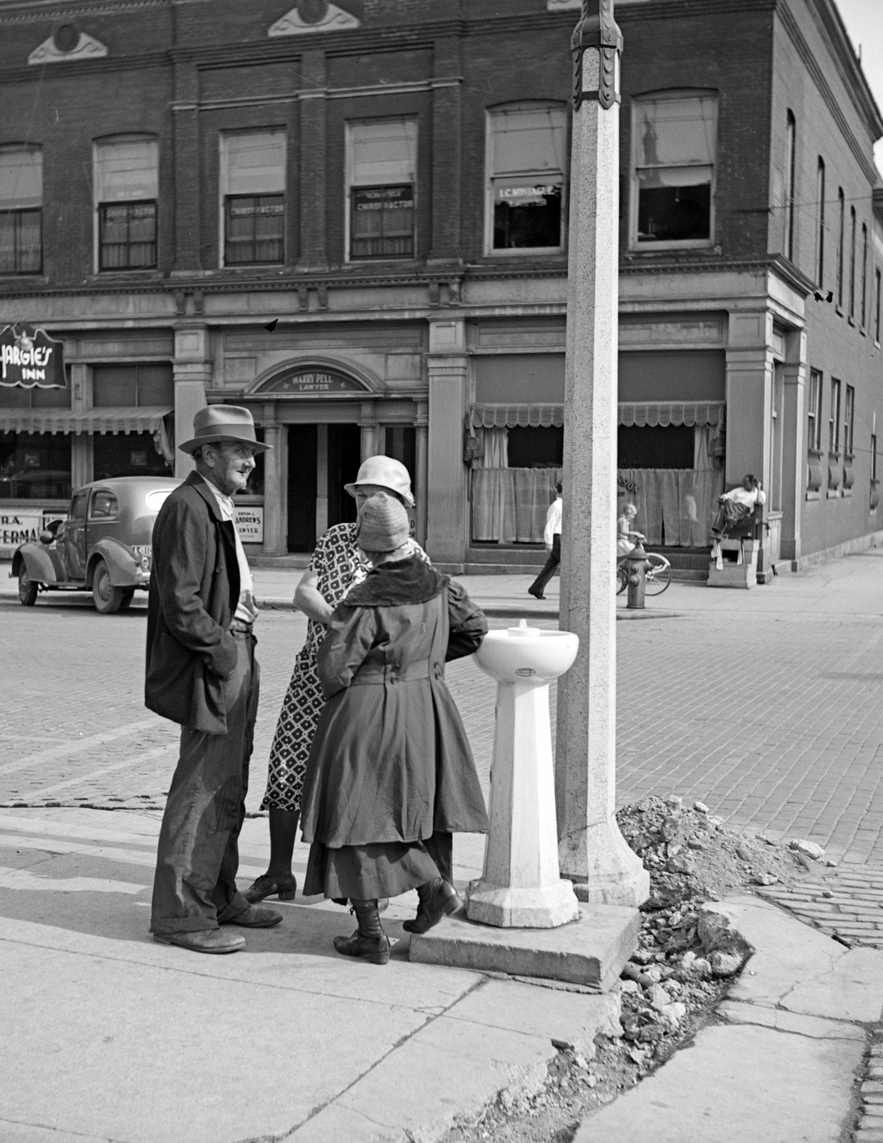 1937 Chatting on a Street Corner, Allegan, Michigan Old Photo 8.5