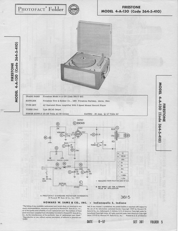 1957 FIRESTONE 4-A-130 RECORD PLAYER SERVICE MANUAL PHOTOFACT SCHEMATIC PHONO