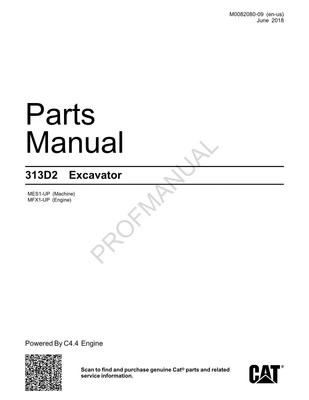 Caterpillar Cat 313D2 Excavator Parts Catalog Manual ser MES1-Up MFX1-Up