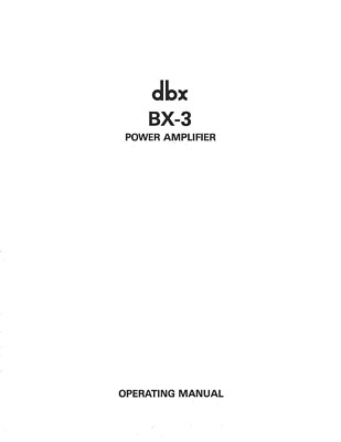 DBX BX-3 Power Amplifier Instruction Owners Manual