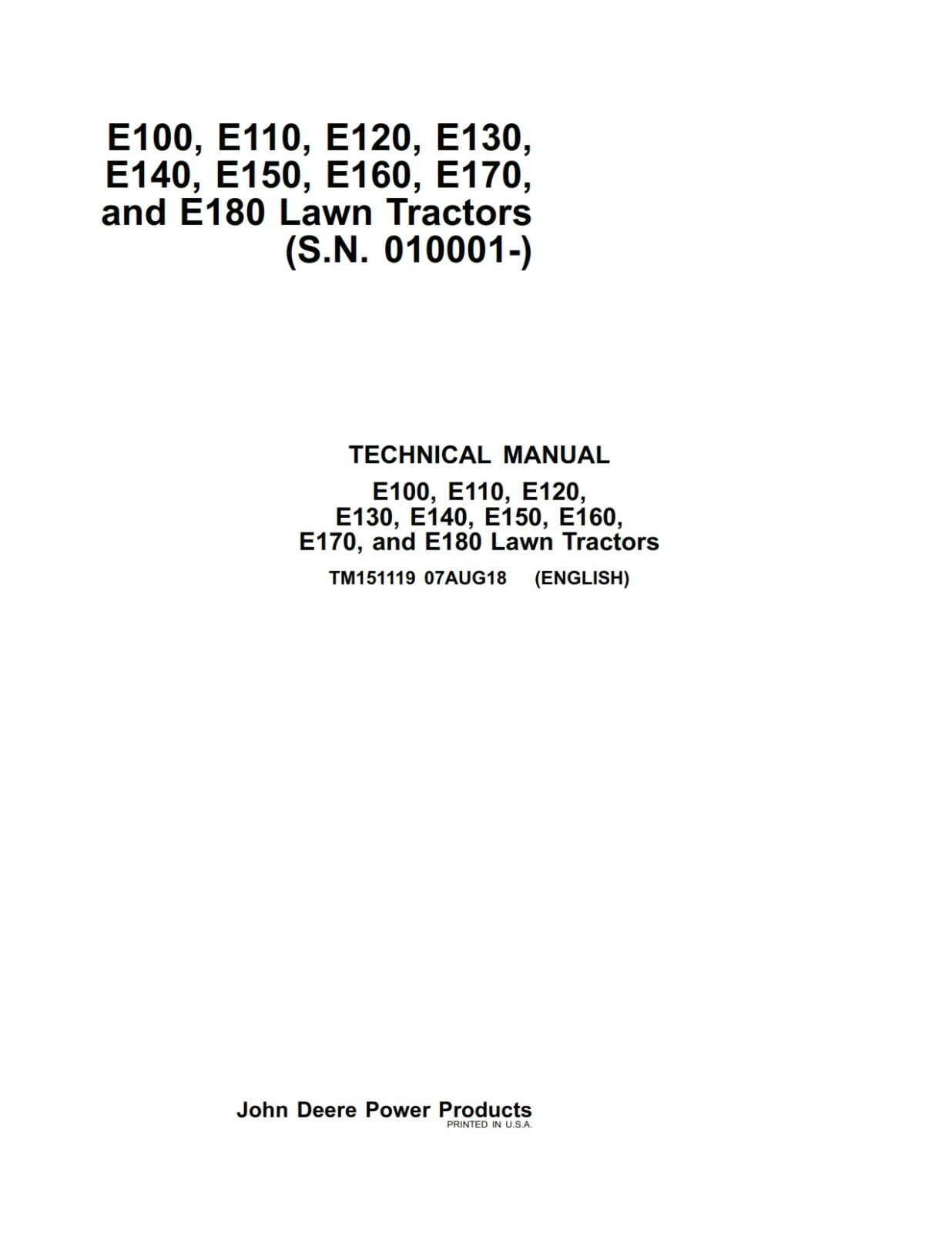 John deere e100 mower users manual