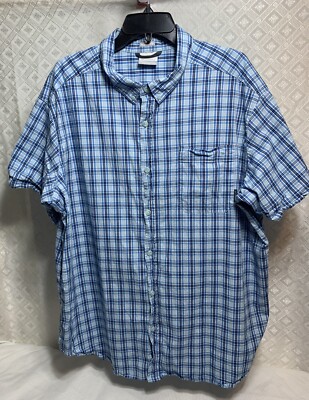 Columbia Mens Size XXL Regular Fit Blue Short Sleeve Button Front Plaid Shirt