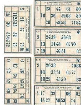 GIOCO 24 cartelle della TOMBOLA d'epoca con al retro di DETTI vari