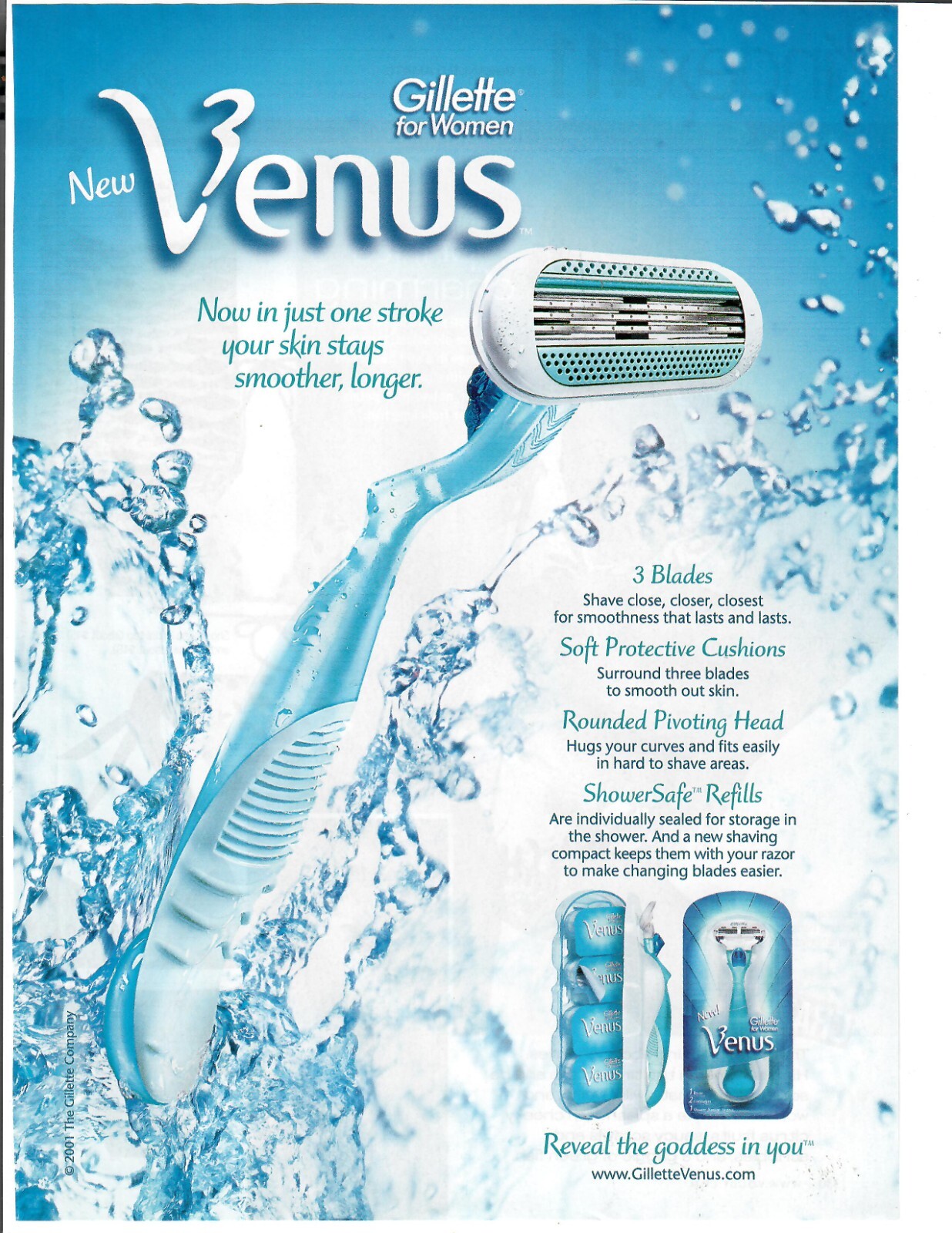 2001-gillette-venus-razor-original-print-ad-one-stroke-smoother-longer-shave-ebay