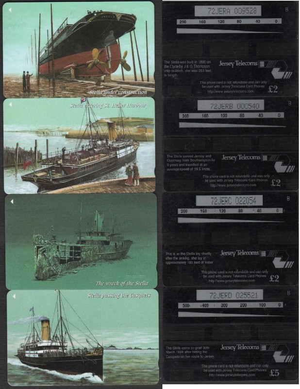 Jersey 72jera + 72jerb + 72jerc  72jerd Navire Cours Lot 4 Prepaid Phonecard Gpt