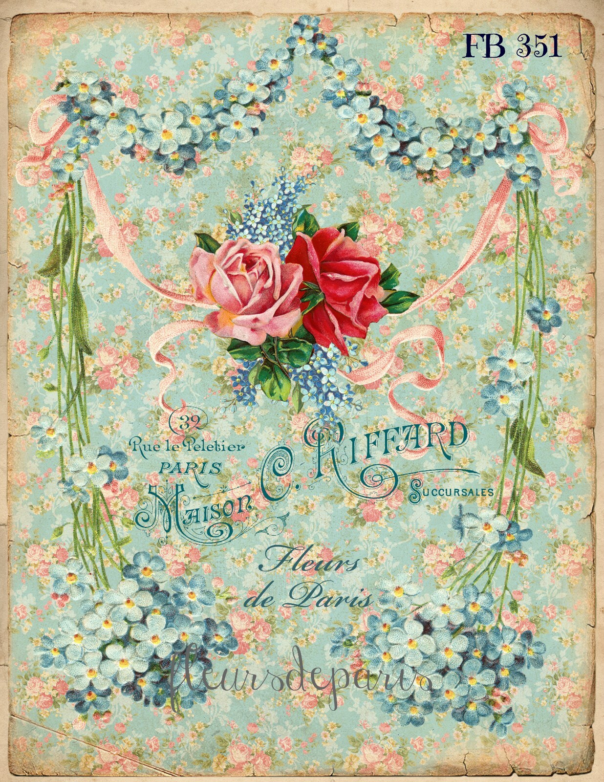 Details About Shabby Chic Vintage French Pink Red Rose 1 Print On Fabric Quilting Fb 351