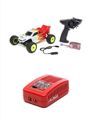 Losi 1/18 Mini-T 2.0 2WD Stadium Truck Brushed RTR, Red/White and Charger Combo