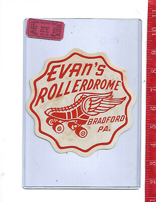vintage lot roller rink decal Evan's Rollerdrome Bradford Pennsylvania & ticket