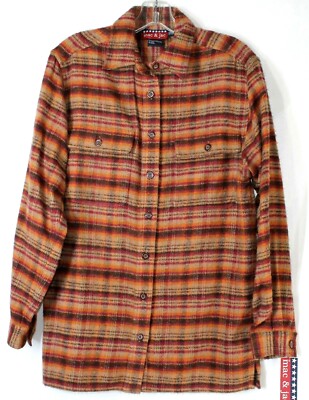 NWT Mac & Jac Women's Small Orange Purple Plaid LS Button Front So Soft Shirt