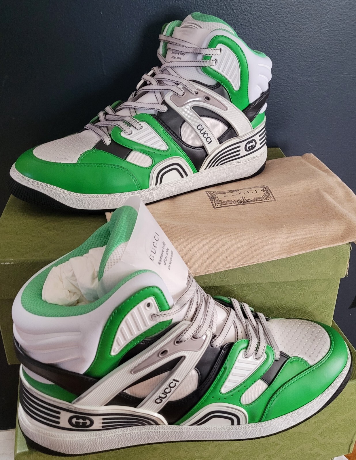 【関税&送料込】Gucci Demetra Faux Leather Sneakers MEN Gucci Basket Low White Demetra Green | eBay