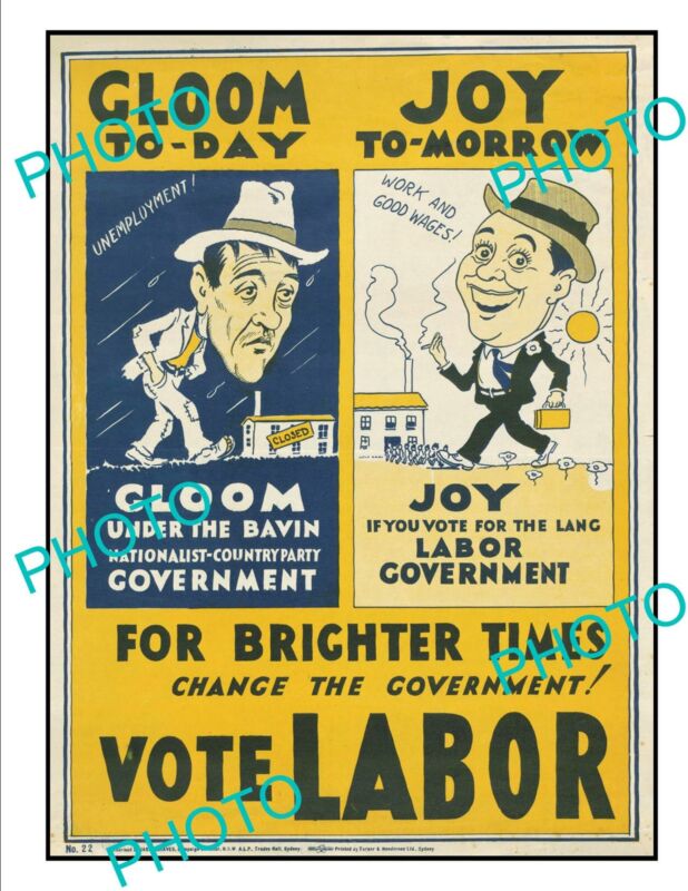 OLD POSTCARD SIZE PHOTO OF AUSTRALIAN LABOR PARTY POLITICAL POSTER c1930