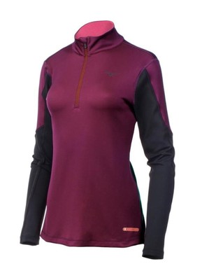 Mizuno Running Womens Breath Thermo Half Zip, Purple Potion / Black, Large