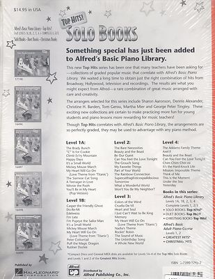 Alfred Piano Top Hits Solo Level 1A Accompaniment Midi Disk Brady Bunch