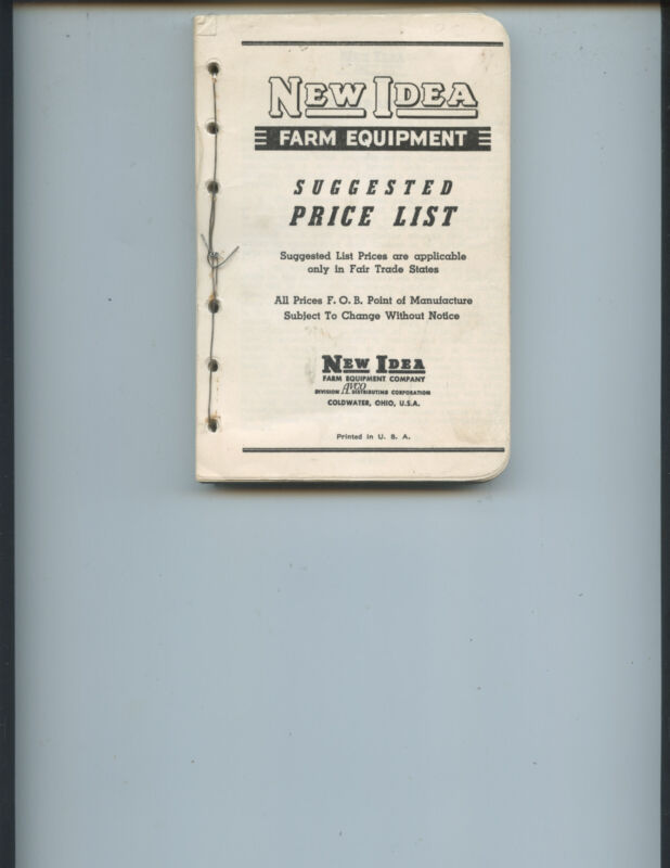 1956 NEW IDEA FARM EQUIPMENT "SUGGESTED PRICE LIST" (198 PAGES, COLDWATER, OHIO)
