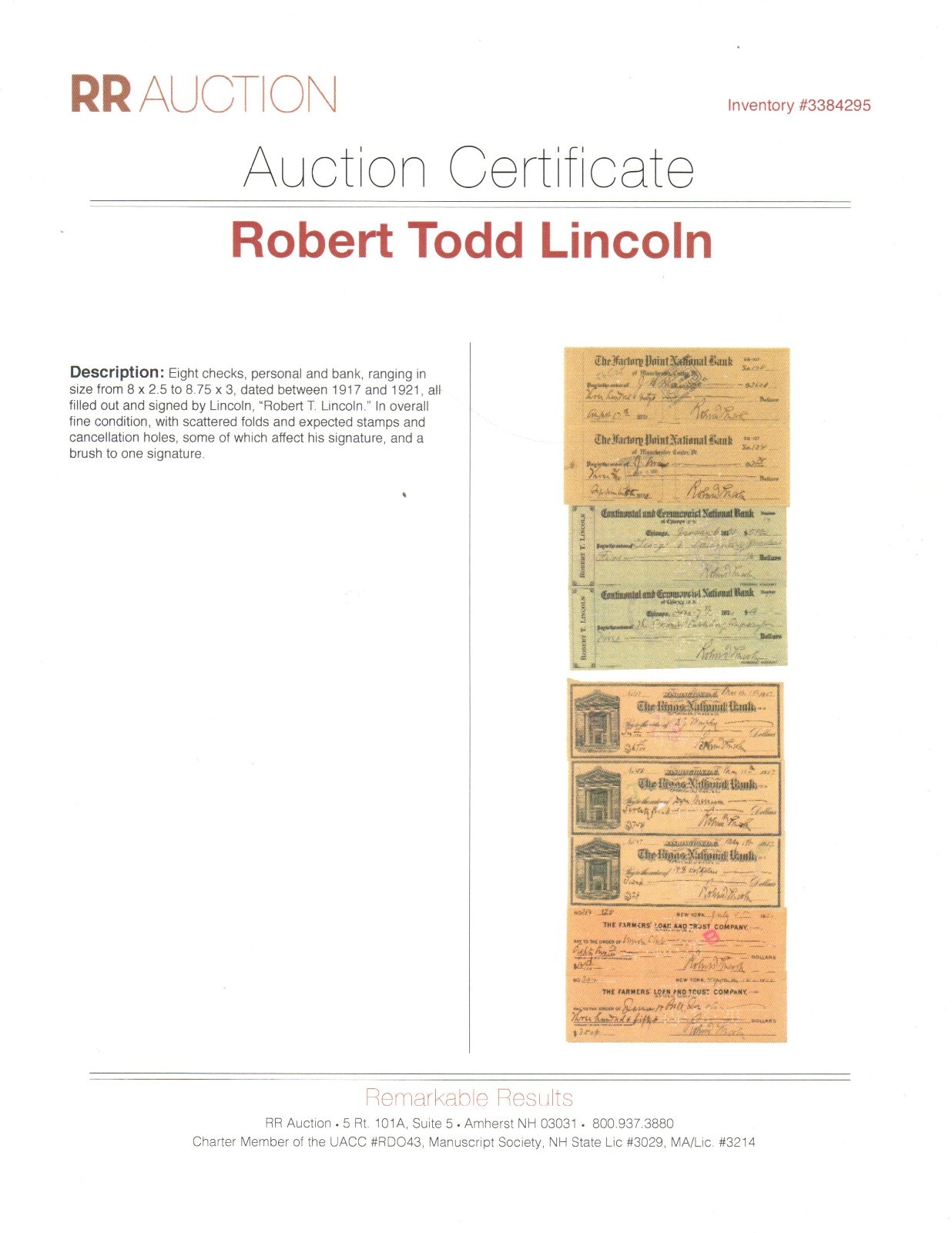 Robert Todd Lincoln - Check Filled Out & Signed - To Economist - RR Auction COA