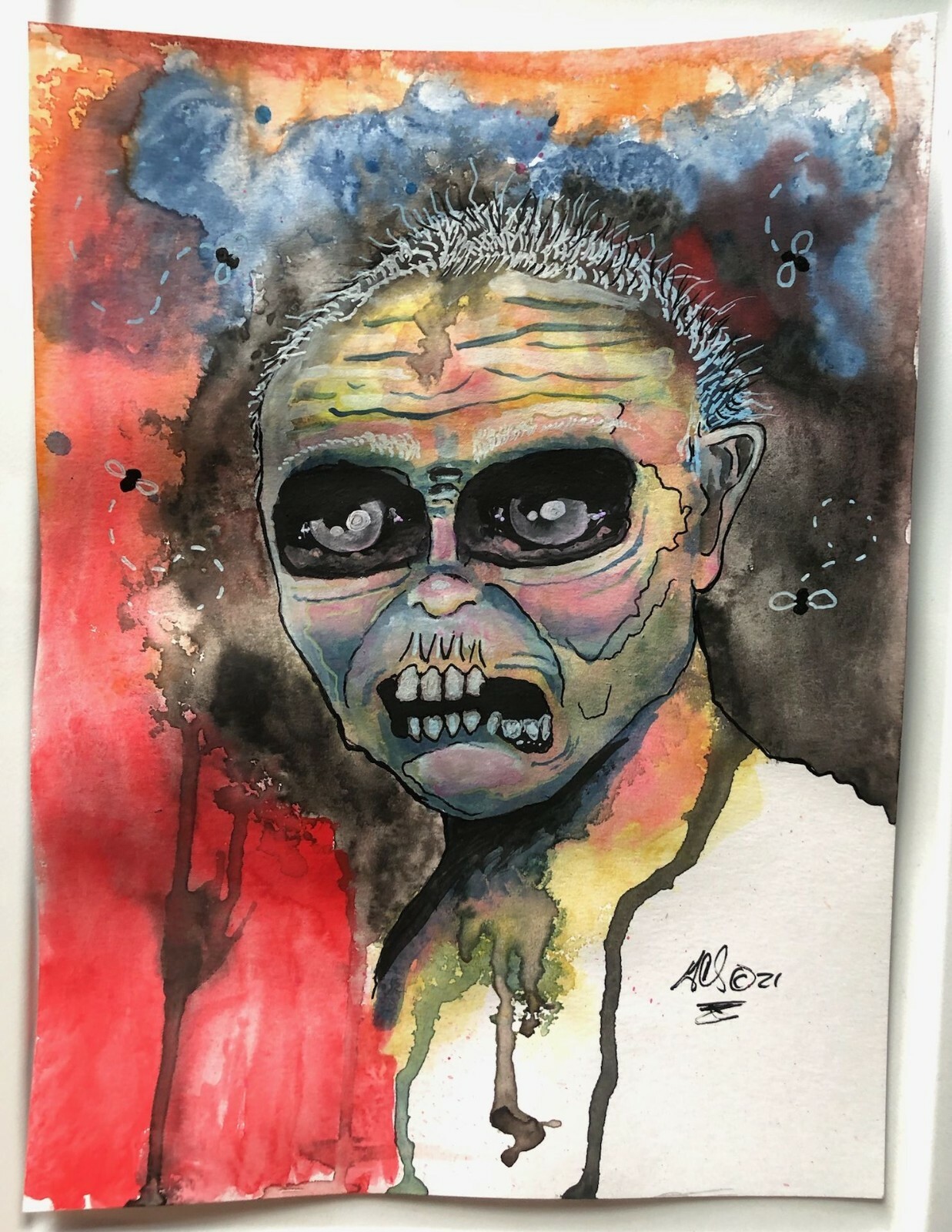 GUSS THE ZOMBIE WATERCOLOR HORROR ART ORIGINAL GEORGE SILLIMAN OUTSIDER