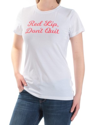 

KID-DANGEROUS Женский белый красный топ Lipdont Quit с короткими рукавами и круглым вырезом Размер