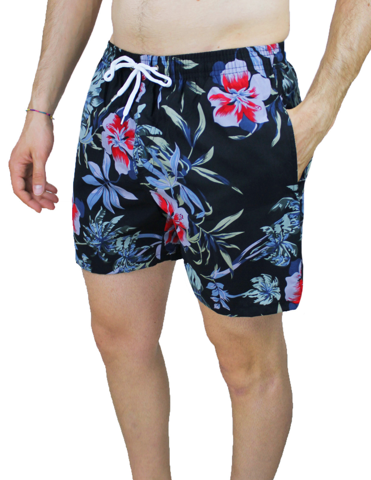 COSTUME UOMO SLIM FIT NERO CASUAL FIORE PANTALONCINO CORTO BOXER MARE  ADERENTE