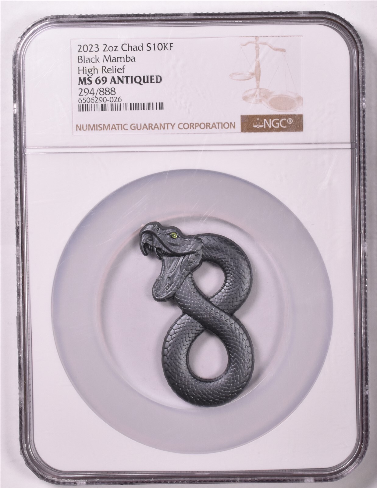 2023 Chad 10000 Francs Black Mamba 2 oz Silver - NGC MS69 2023 Chad 10000 Francs Black Mamba 2 oz Silver - NGC MS69