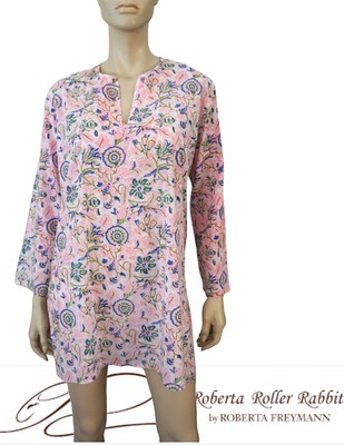 ROBERTA ROLLER RABBIT sz L Classic Kurta Multicolor Floral Print Tunic BRAND NEW