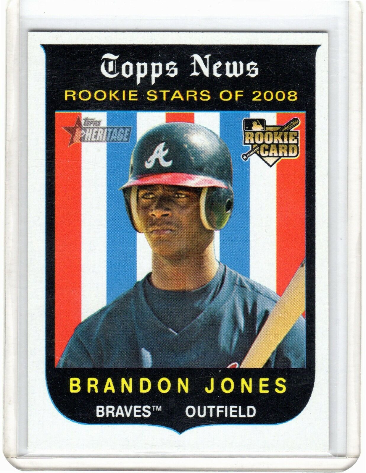 2008 08 Topps Heritage Atlanta Braves Baseball Card #131 Brandon Jones Rookie RC. rookie card picture