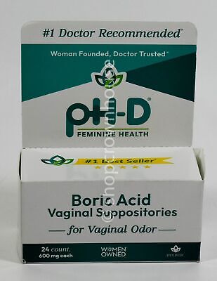 PH-D womens 600mg Feminine Health support 24 Boric Vaginal Suppositories 07/2025