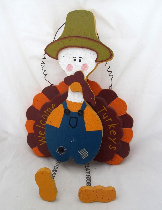 Wood Turkey Welcome Sign Fall Harvest Thanksgiving Hanging Wall