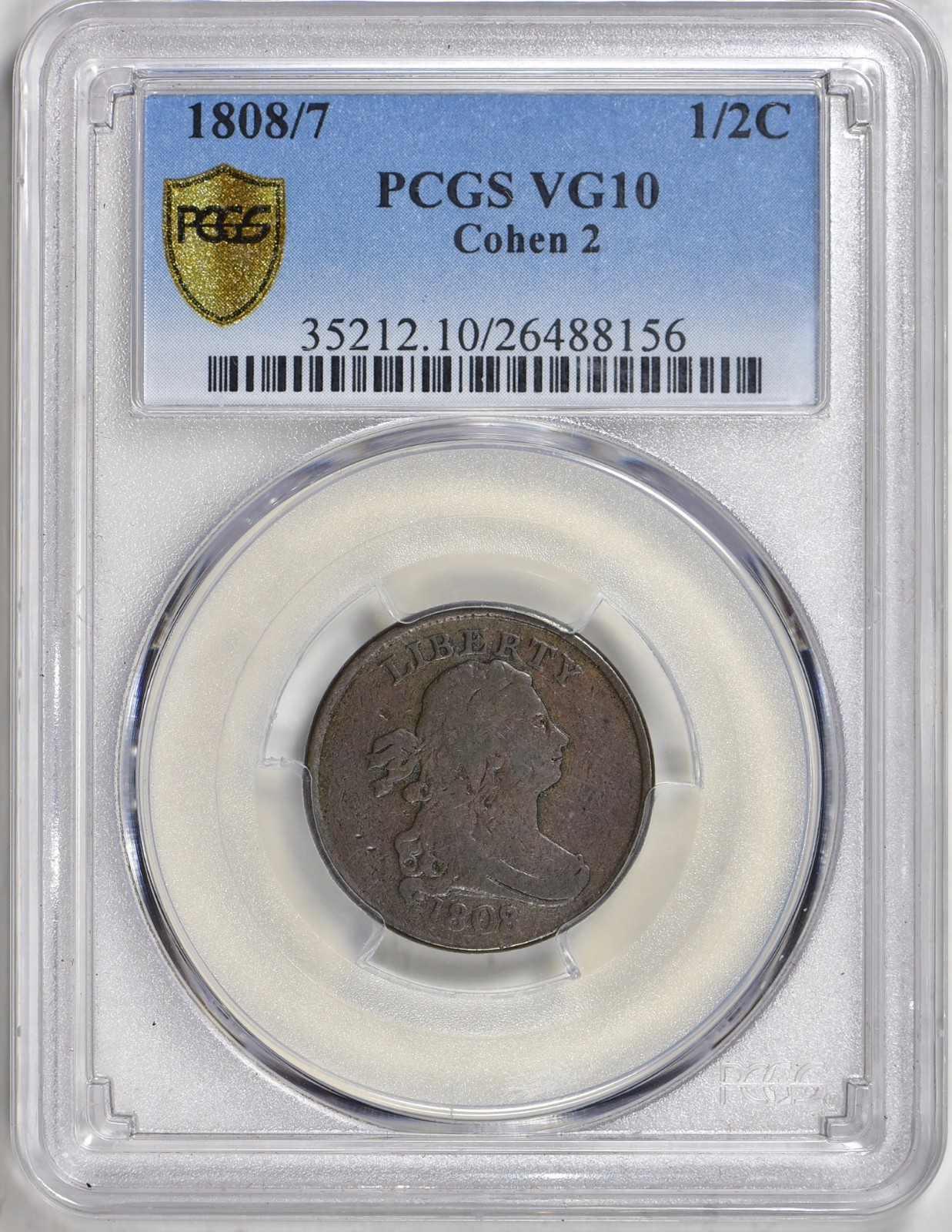 1808/7 Draped Bust Half Cent Cohen 2 PCGS VG-10