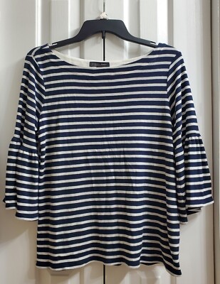 New Womens Size M Top Blouse 3/4 Flutter Sleeve