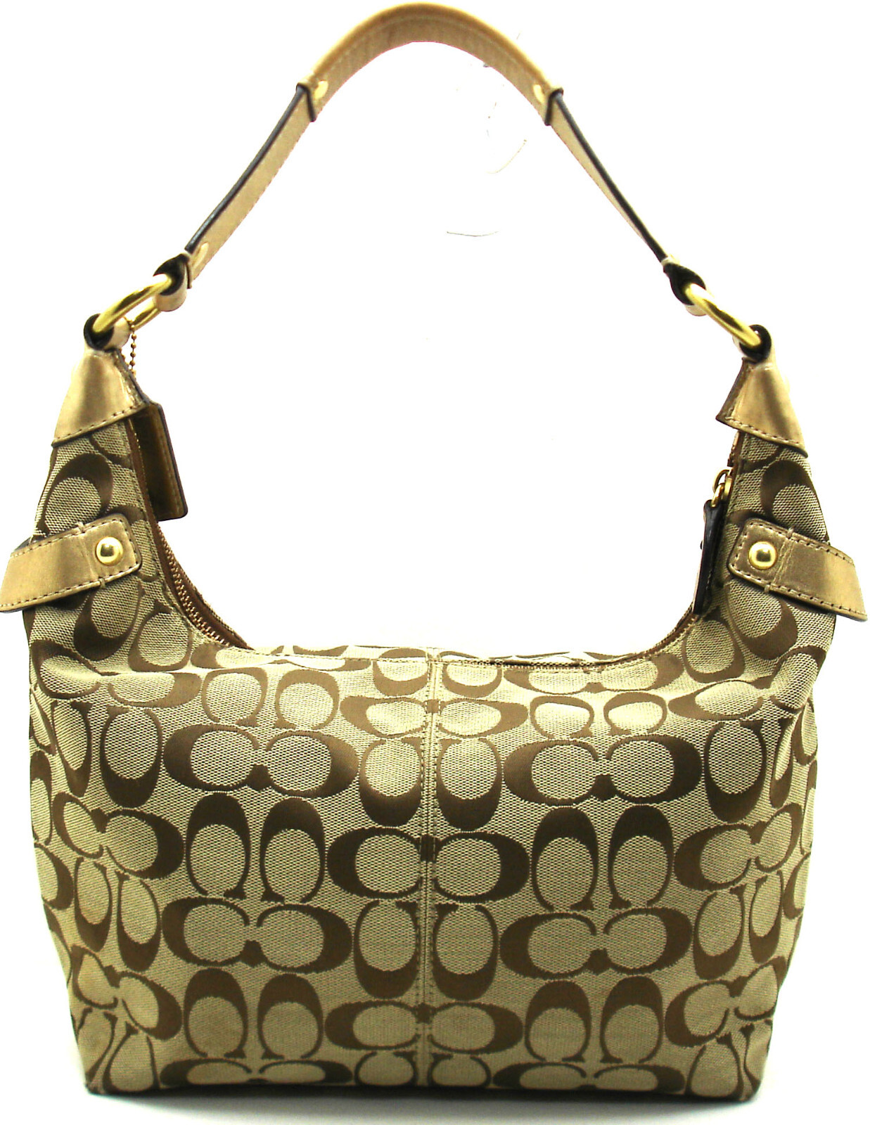 Pre-Owned Excellent Coach Signature C Top Zipper Khaki Gold