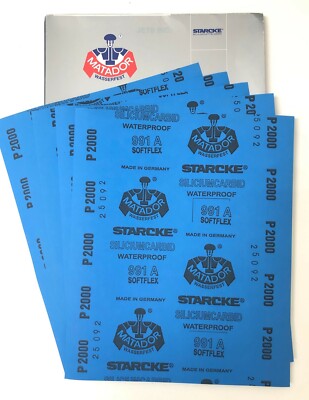 Matador Abrasive Wet or Dry Sandpaper 5 Sheets 2000 Grit 9"x11" Silicon Carbide