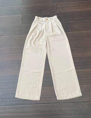 Simple Retro Women's Tan Dress Pants High Waist Wide Leg Pleated Size XS NWOT!