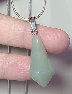 Natural Green Aventurine Crystal Stone Pendulum Pendant Necklace Silvertone 