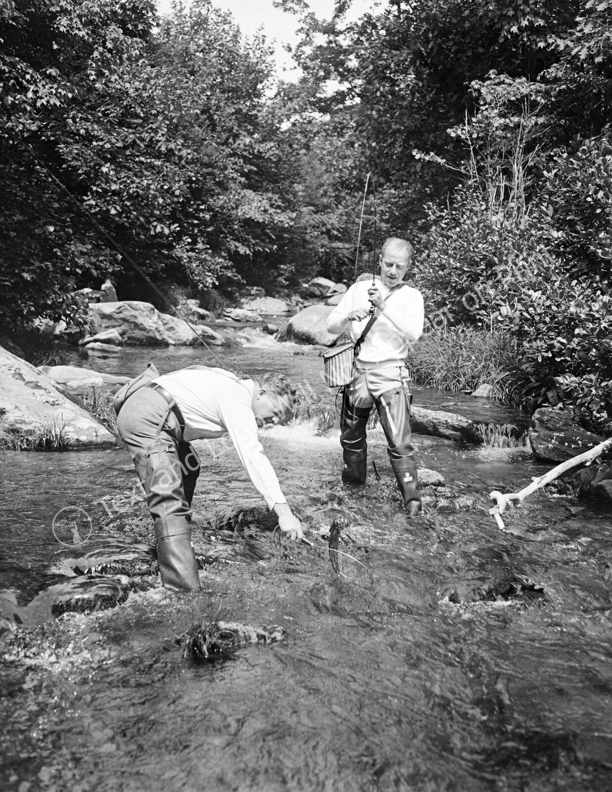 1932 Two Men Fishing Vintage Old Photo 8.5" x 11" Reprint
