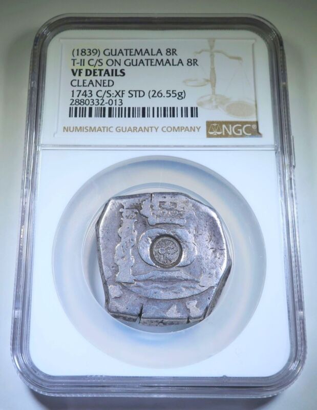 NGC 1839 Guatemala Countermark on 1743 Silver 8 Reales Counterstamp Cob Coin