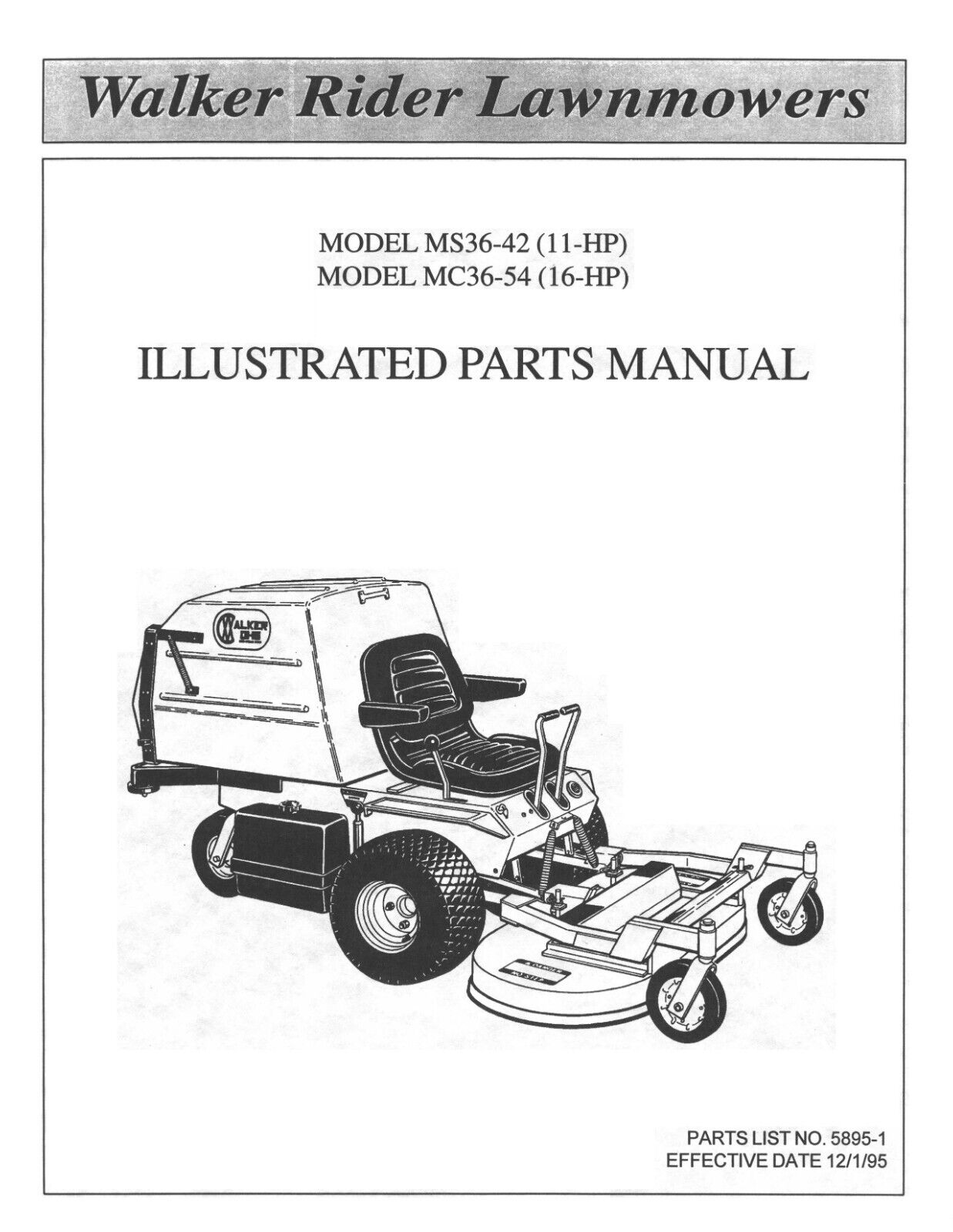 Operator Parts Manual Walker Rider 11H PMS36 42 16HP MC36 54 Mower 5895 1 eBay