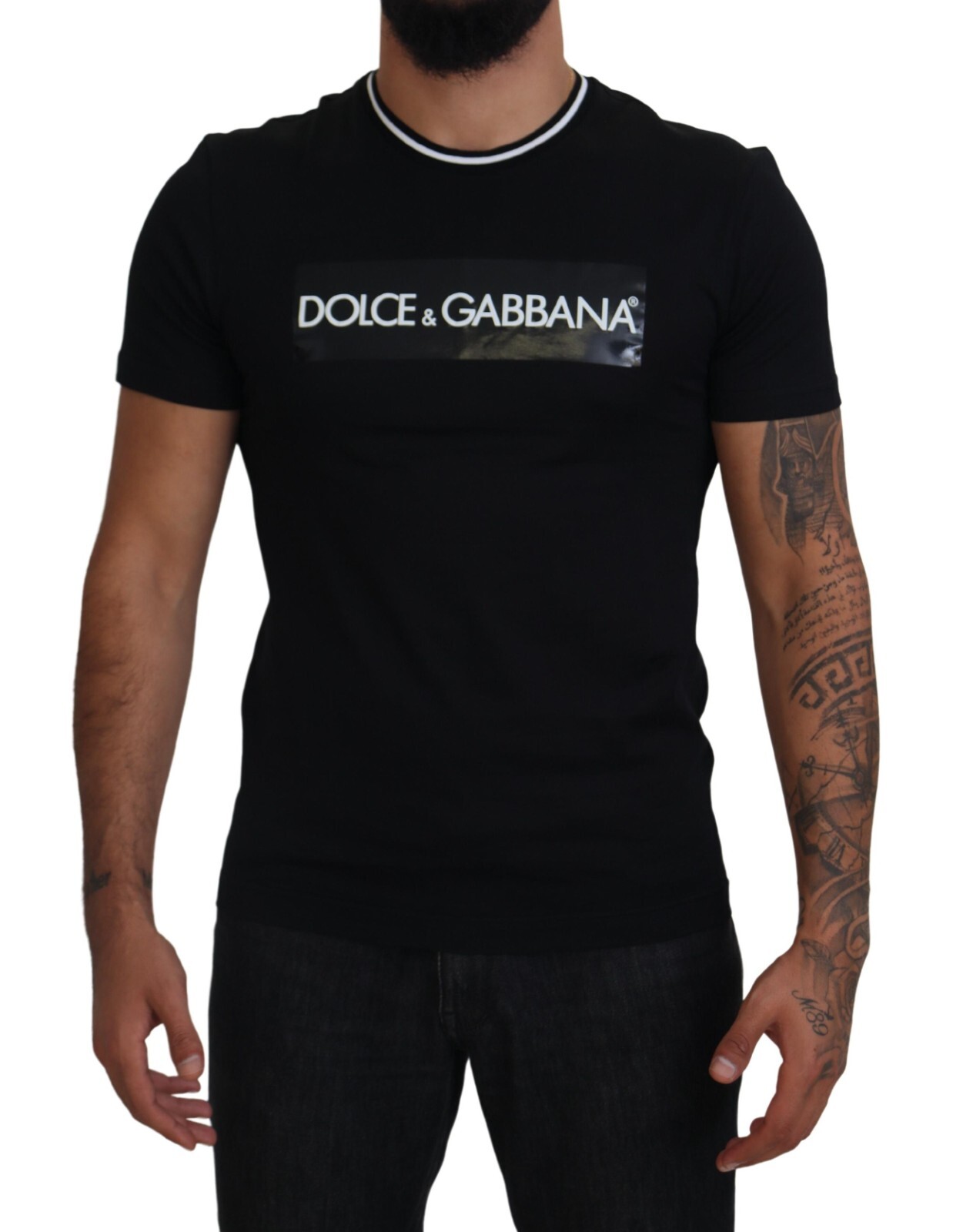 

DOLCE - GABBANA Футболка черная с круглым вырезом и короткими рукавами с логотипом IT46/US36/ 560usd, Черный