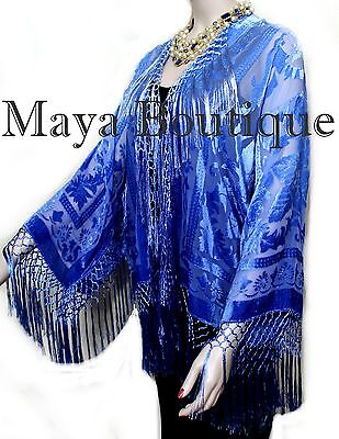 Pre-owned Maya Matazaro Wearable Art Blue Ombre Velvet Kimono Jacket Hand Dyed Short
