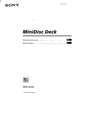 Sony MDS-JE320 & MDS-JE520 MiniDisc Deck - BOTH Owners Manuals