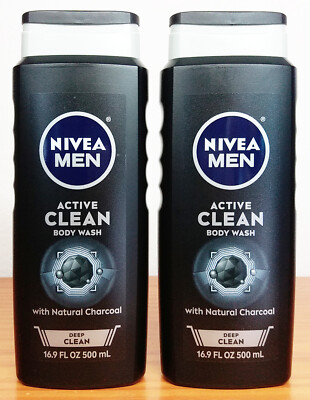 Lot of 2 NIVEA Men Active Clean Body Wash with Natural Charcoal, 16.9 fl oz each