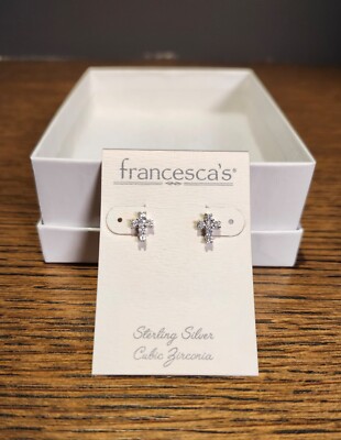 NWT Pair of francesca's Sterling Silver Cubic Zirconia Cross Earrings
