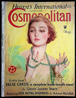 Harrison Fisher COVER ONLY Cosmopolitan Magazine May 1934 Redhead Green Necklace
