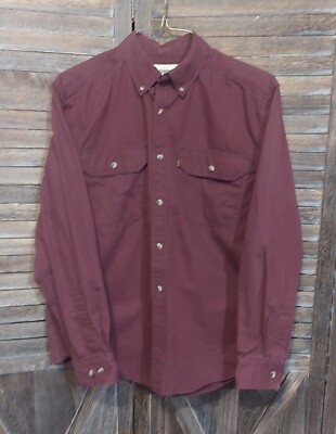 Gander Mountain Shirt Mens Medium Button Up Canvas Burgundy 