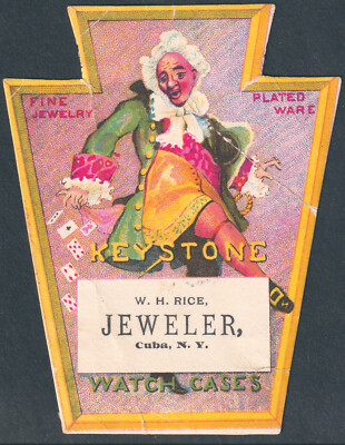 Cuba NY 1800's WH Rice Jewelry Store Keystone Watch Gambler Magician Trade Card