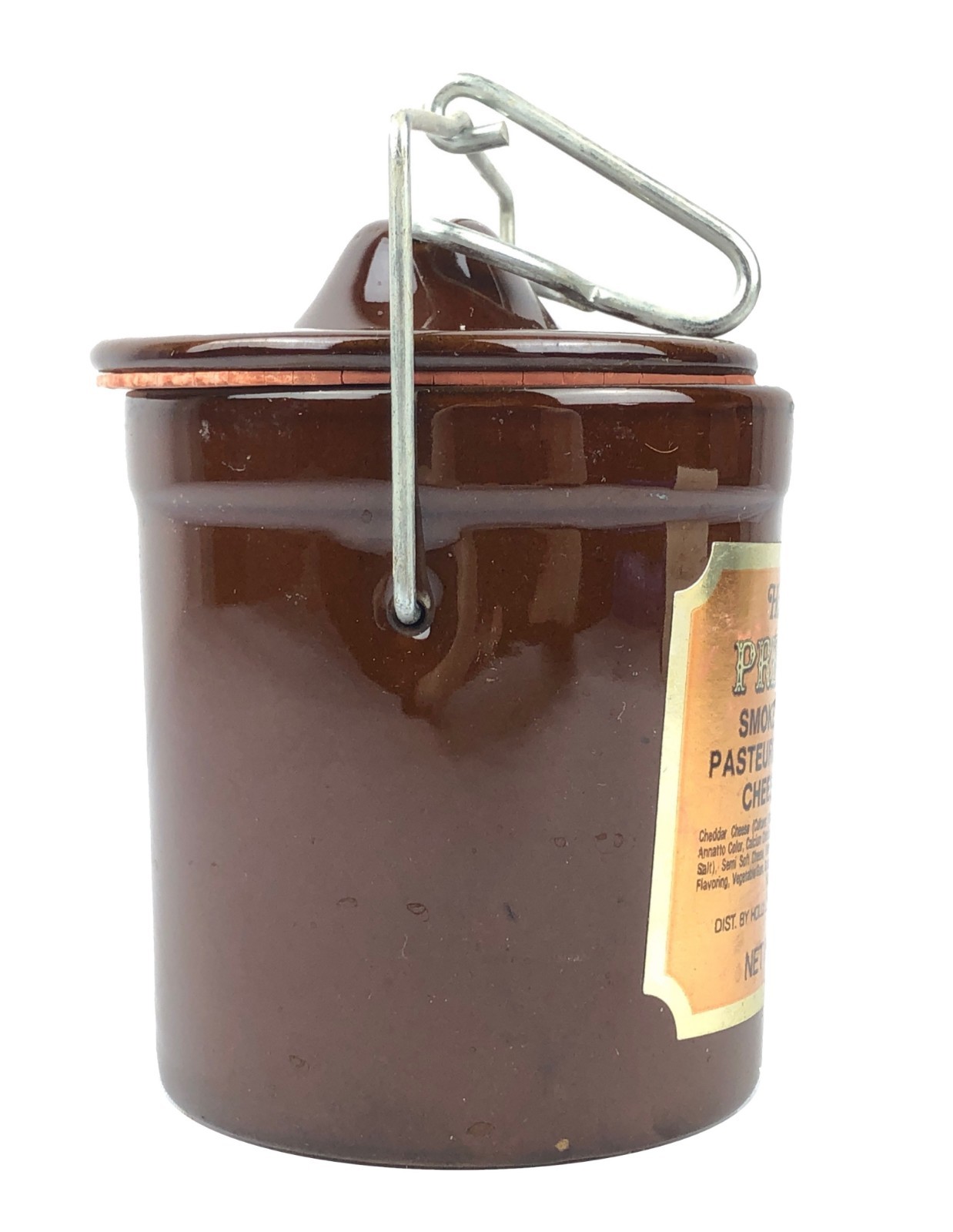 Holly Crest Cheese Crock Brown Glazed Pottery Bale Wire Top Lid