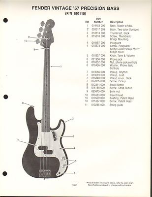 VINTAGE AD SHEET #3576 - FENDER GUITAR PARTS LIST - VINTAGE