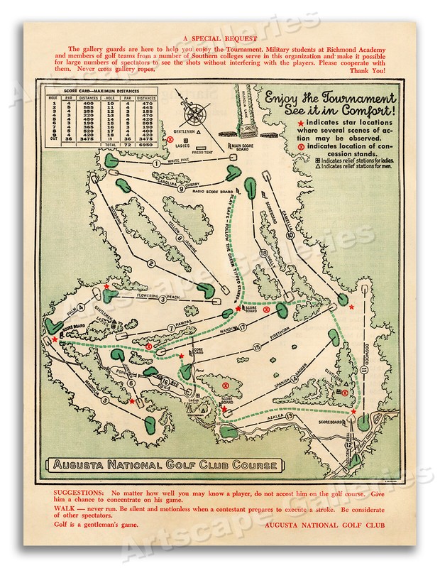 Augusta National Golf Club Masters Pairings Map Art