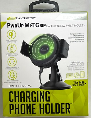 Bracketron PwrUp Qi Mi-T Grip Dash/Window/Vent Mount for iPhone 14/13/12/11