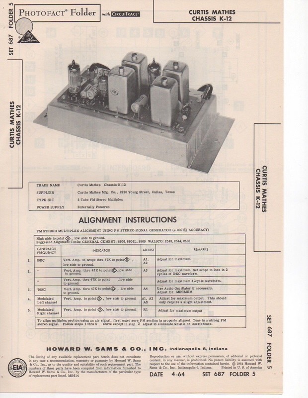 1964 CURTIS MATHES K-12 FM STEREO MULITIPLEX ADAPTER SERVICE MANUAL
