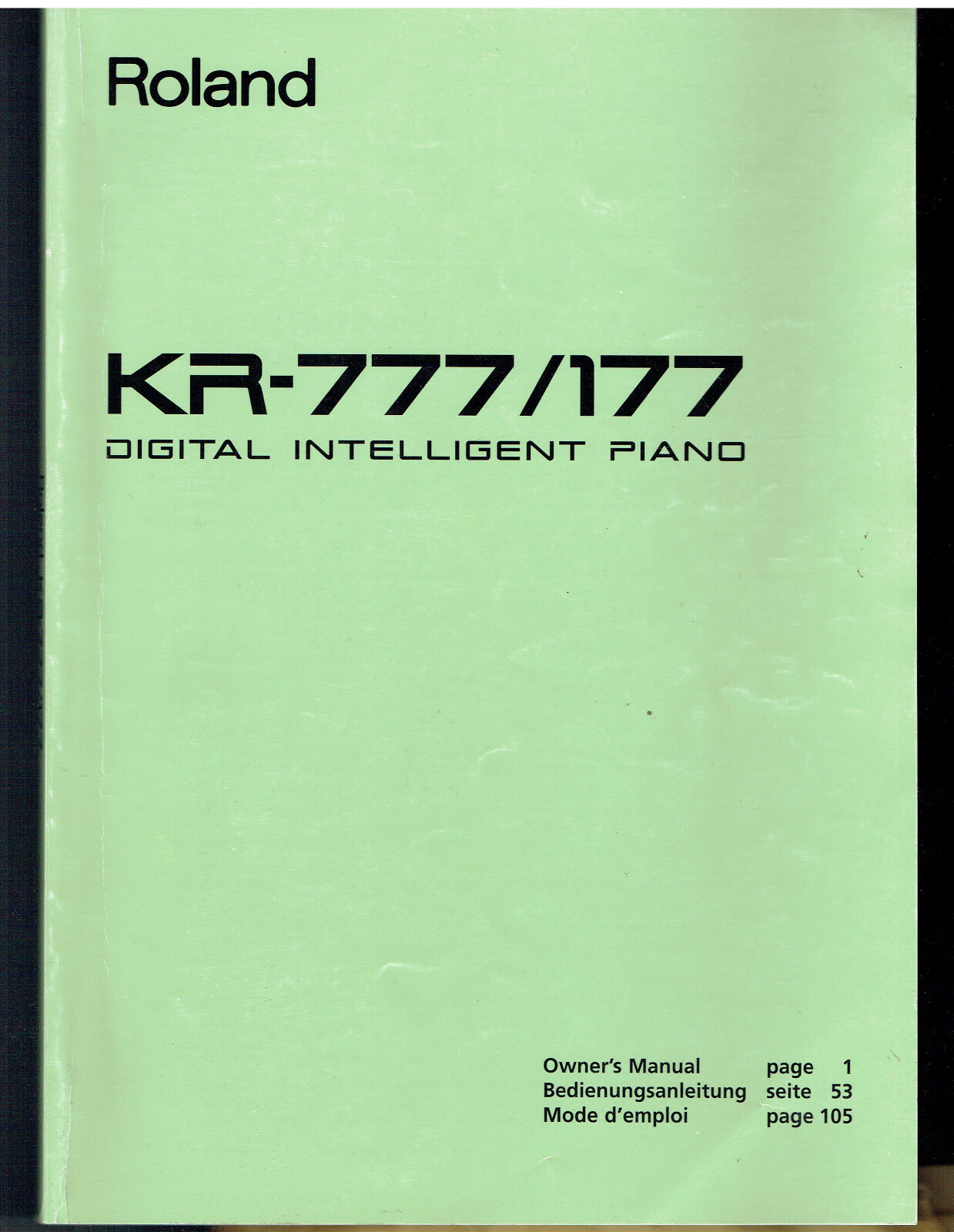 Roland KR777/177 Manual; very good condition; 2001 Keyboards and Pianos